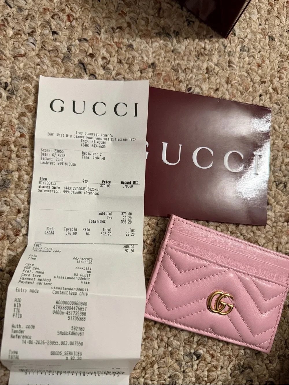 Gucci Light Pink Quilted Card Holder
